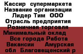 Кассир  супермаркета › Название организации ­ Лидер Тим, ООО › Отрасль предприятия ­ Розничная торговля › Минимальный оклад ­ 1 - Все города Работа » Вакансии   . Амурская обл.,Благовещенский р-н